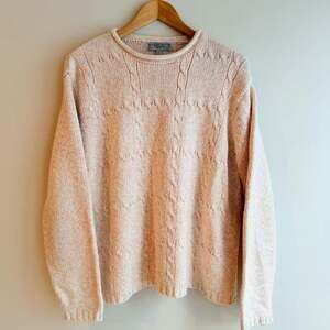 Carolyn Taylor Essentials Vintage Pink Marled Cable Knit Sweater Size Large Cott